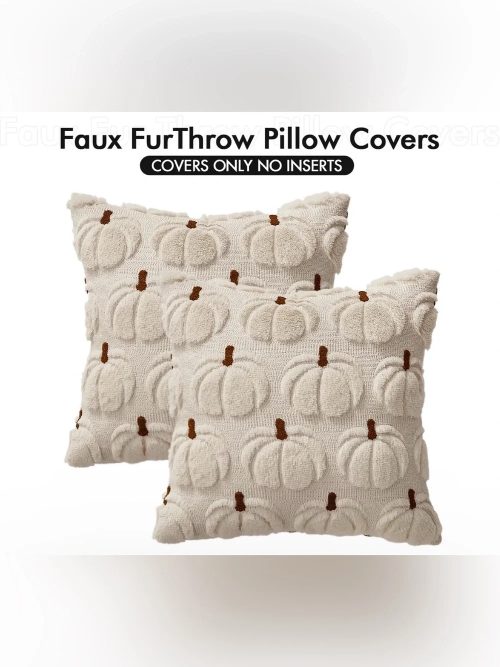 NWT Fall Pumpkin Pillow Covers Fall Decor Beige Brown Stem 18x18 Set